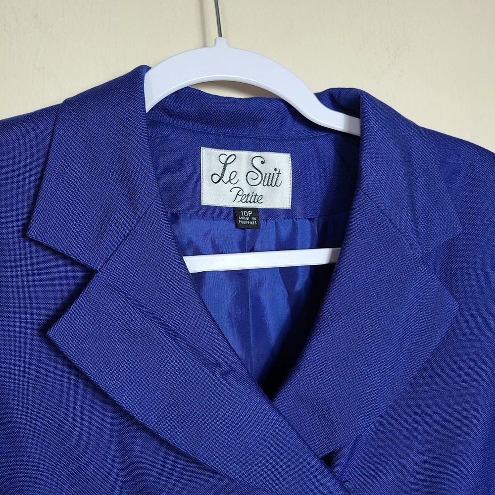 Le Suit Royal Blue Double Breasted Blazer Skirt Suit‎ 10P Office Career Formal - Picture 5 of 15